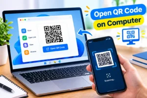open qr code on computer Image