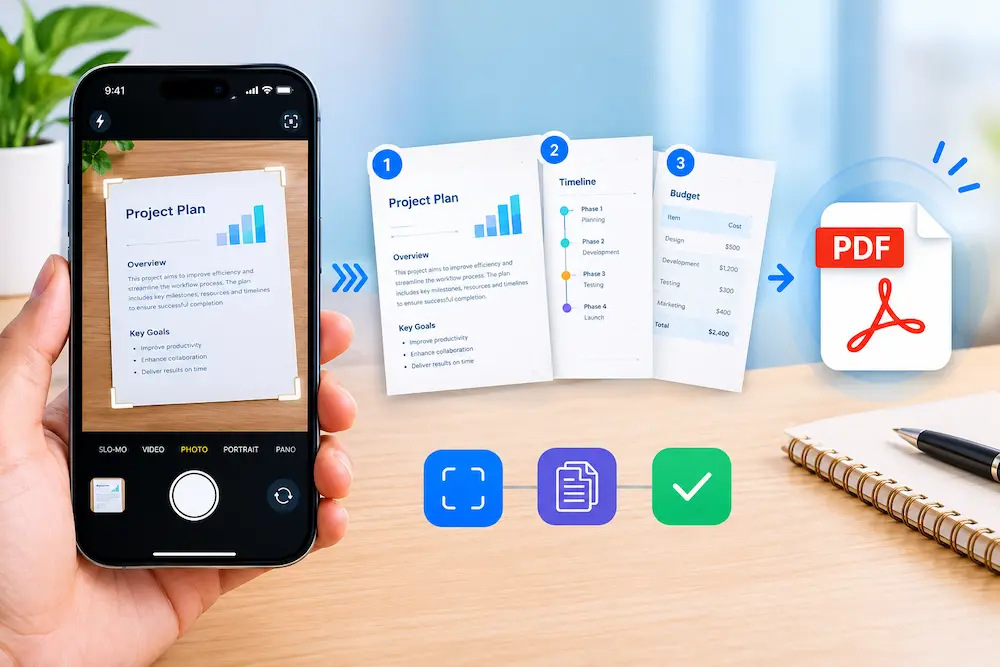 Image of how to scan multiple pages into one pdf on iphone